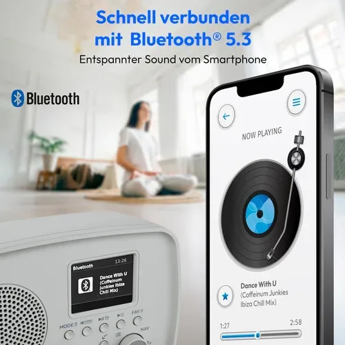 Medion, MEDION LIFE DAB+ Radio DRE-1 (MD89288), Bluetooth® 5.3 wireless technology, ASA-Notfallwarnsystem, 2,4" (6,1 cm) TFT-Farbdisplay, 5 W RMS
