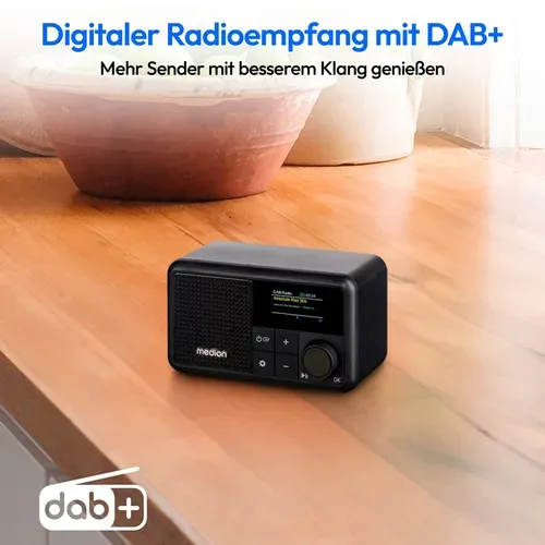 Medion, MEDION LIFE S66822 Tragbares DAB+ Radio schwarz, Farb-TFT Display 3,73 cm (1,47''), DAB+/UKW-Radio (je 40 Senderspeicher), Bluetooth® 5.3, integrierter Akku, extra kompakt, 2 W RMS