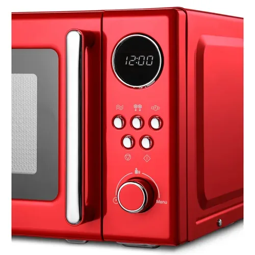 Medion, MEDION Retro-Mikrowelle MD 15000, rot, 800 W Leistung, 20 L kompakt, 5 Mikrowellenstufen, Auftaufunktion, Timerfunktion, stilvolles Retro-Design