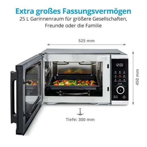 Medion, MEDION LIFE Mikrowelle mit Heißluft- fritteusen- funktion  MD 11499, 3in1 Mikrowelle, 25 L Garinnenraum, 900 W Mikrowellenleistung, 9 Automatikprogramme