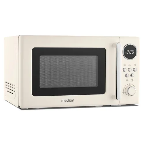 Medion, MEDION LIFE® Retro-Mikrowelle MD 15000, 800 W Leistung, 20 L kompakt, 5 Mikrowellenstufen, Auftaufunktion, Timerfunktion, stilvolles Retro-Design