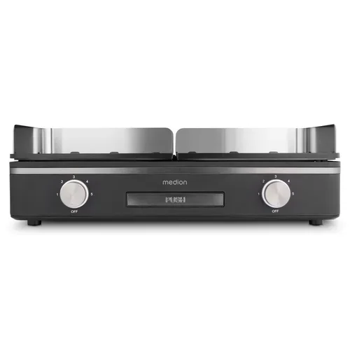Medion, MEDION LIFE Tischgrill mit Dual-Zonen-System (MD12027), 2,400 Watt, 2 abnehmbare Platten, PFAS Frei, LED-Statusanzeige (weiß, rot, grün), IPX4-Schutz