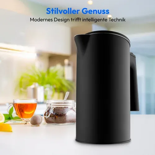 Medion, MEDION LIFE Digitaler Wasserkocher MD12106 schwarz, 2.200 Watt Leistung, 1,5 Liter Kapazität, LED-Display, LED-leuchtbalken, automatische Programme, Kindersicherung