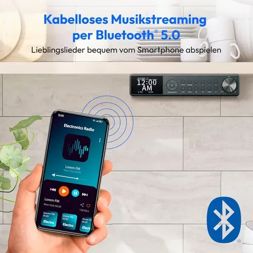Medion, MEDION LIFE P66750 DAB+ Premium Küchenradio grau, 6,1 cm (2,4'') TFT-Farbdisplay, DAB+/PLL-UKW Radio, Bluetooth® 5.0, LED-Beleuchtung, 2 x 3 W RMS