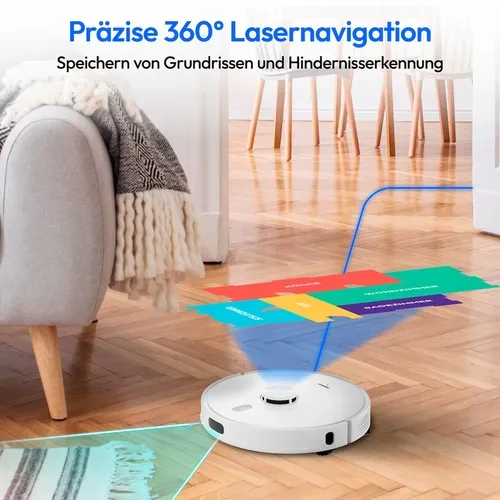 Medion, MEDION Saugroboter X41 SW, Wischfunktion, Lasernavigation, starke 8.000 Pa Saugkraft, No Go & Go Bereiche, präzise Kartenerstellung, mehrere Etagen