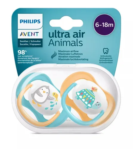 PHILIPS AVENT, Philips Avent Ultra Air Schnuller, 6-18M, Boy, Pinguin (2 Stk)