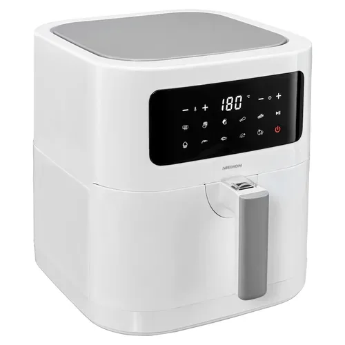 Medion, MEDION LIFE E40 XL Heißluftfritteuse MD 11740 weiß, 100 Rezepte in der Life+ App, ölfreies Frittieren, 9 Automatikprogramme, 5,2 L Korbvolumen