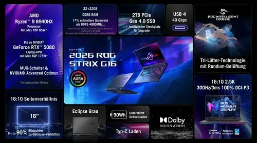 ASUS, Asus ROG Strix G16 (G614FR-TS229W), Gaming-Notebook