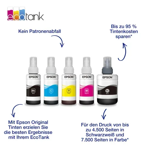 Epson, Epson E774BK Druckerpatronen bk - Epson No. 774BK, C13T774140 für z.B. Epson EcoTank ET -4550, Epson EcoTank L 655, Epson EcoTank ET -3600