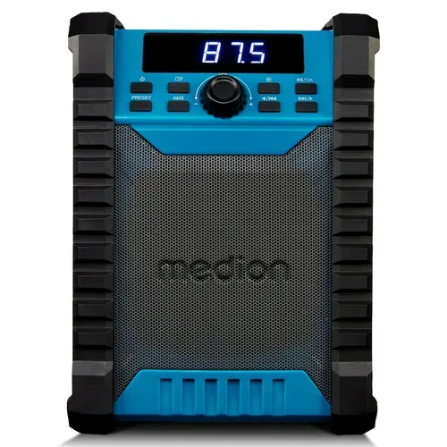 Medion, MEDION LIFE E65895 Baustellenradio, PLL-UKW Radio, Bluetooth® 5.4, spritzwassergeschützt (IP54), robustes Gehäuse, 10 W RMS