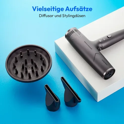 Medion, MEDION LIFE HD2 Haartrockner mit Ionen-Technologie grau, 1.500 Watt, Selbstreinigungsfunktion, Vielseitige Aufsätze: Stylingdüsen und Diffusor, 3 Temperatur- und 3 Luftstromstufen