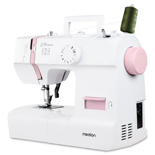 Medion, MEDION LIFE Nähmaschine SM70 (MD 11179) rosa, 12 verschiedene Stickmuster, 4 Schritte Knopfloch, einstellbare Stichlänge, 70 Watt Motorleistung