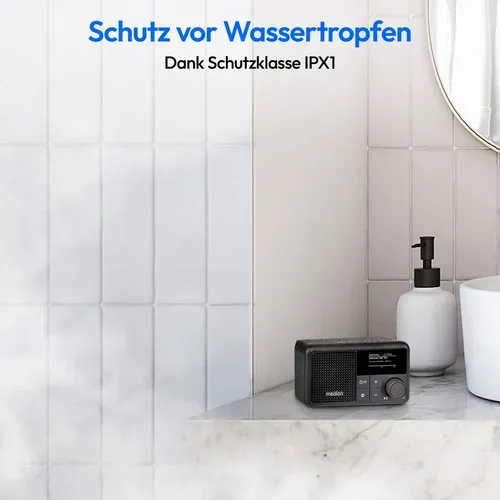 Medion, MEDION LIFE S66822 Tragbares DAB+ Radio schwarz, Farb-TFT Display 3,73 cm (1,47''), DAB+/UKW-Radio (je 40 Senderspeicher), Bluetooth® 5.3, integrierter Akku, extra kompakt, 2 W RMS