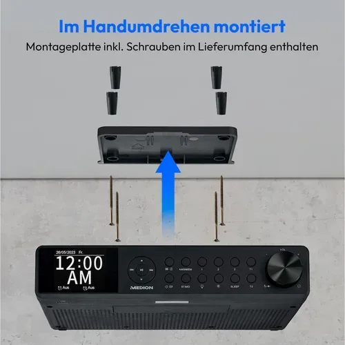 Medion, MEDION LIFE P66750 DAB+ Premium Küchenradio schwarz, 6,1 cm (2,4'') TFT-Farbdisplay, DAB+/PLL-UKW Radio, Bluetooth® 5.0, LED-Beleuchtung, 2 x 3 W RMS