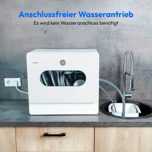 Medion, MEDION LIFE Tischgeschirrspüler DWT51 (MD 37766), 7 Reinigungsprogramme, Eimer-Funktion und Wasseranschluss, für 5 Gedecke, EasyFit Design, Touch-Bedienfeld, LED-Display