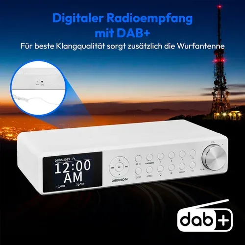 Medion, MEDION LIFE P66750 DAB+ Premium Küchenradio weiß, 6,1 cm (2,4'') TFT-Farbdisplay, DAB+/PLL-UKW Radio, Bluetooth® 5.0, LED-Beleuchtung, 2 x 3 W RMS