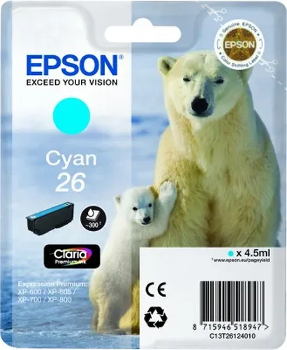 Epson, Epson E26c Druckerpatronen cy - Epson No. 26 c, C13T26124010 für z.B. Epson Expression Premium XP -510, Epson Expression Premium XP -520