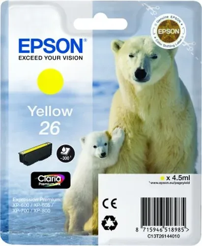 Epson, Epson E26y Druckerpatronen ye - Epson No. 26 y, C13T26144010 für z.B. Epson Expression Premium XP -510, Epson Expression Premium XP -520