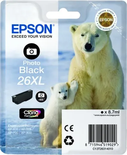 Epson, Epson E26XLphbk Druckerpatronen XL bkph - Epson No. 26XL phbk, C13T26314010 für z.B. Epson Expression Premium XP -510