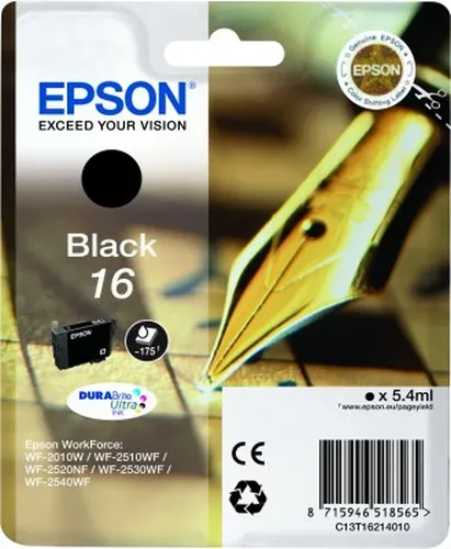 Epson, Epson E16bk Druckerpatronen bk - Epson No. 16 bk, C13T16214010 für z.B. Epson WorkForce WF -2010 W, Epson WorkForce WF -2500