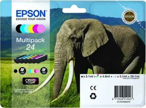 Epson, Epson E24 Druckerpatronen (bk, cy, cyph, ma, maph, ye) - Epson No. 24, C13T24284010 für z.B. Epson Expression Photo XP -55