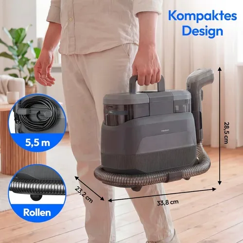 Medion, MEDION X10 UC Polster- und Teppichreiniger (MD100123), 3 Reinigungsmodi, 12 kPa Saugkraft, 1250 ml Frischwassertank, 950 ml Schmutzwassertank, IPX4, mit Tragegriff und Rollen