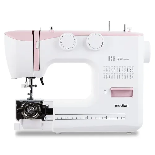 Medion, MEDION LIFE Freiarm-Nähmaschine SM60 (MD10689) rosa, einstellbare Stichlänge und Stichbreite, automatischer Einfädler, 60 verschiedene Stichmuster, integriertes Zubehörfach, 60 Watt Motorleistung
