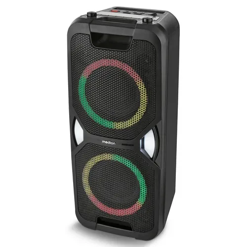 Medion, MEDION LIFE PE-1 Pure Partylautsprecher, PLL-UKW Radio, Bluetooth® 5.4, satter Sound, verschiedene Lichteffekte, X-Bass Bassanhebung, inkl. Mikrofon, 2 x 25 W RMS Ausgangsleistung