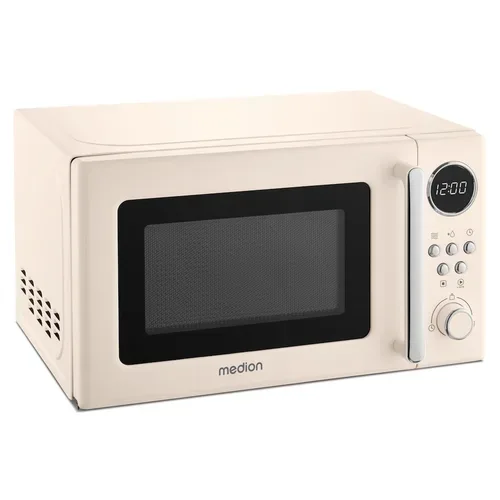 Medion, MEDION LIFE® Retro-Mikrowelle MD 15000, 800 W Leistung, 20 L kompakt, 5 Mikrowellenstufen, Auftaufunktion, Timerfunktion, stilvolles Retro-Design
