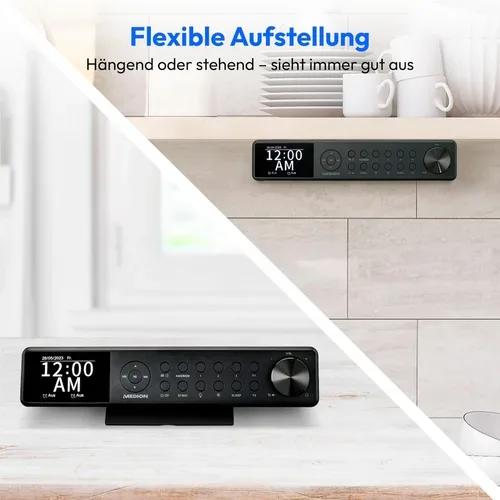Medion, MEDION LIFE P66750 DAB+ Premium Küchenradio schwarz, 6,1 cm (2,4'') TFT-Farbdisplay, DAB+/PLL-UKW Radio, Bluetooth® 5.0, LED-Beleuchtung, 2 x 3 W RMS