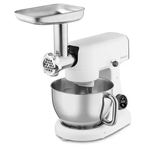 Medion, MEDION LIFE Digitale Küchenmaschine MD12600 weiß, 800 W Gleichstrommotor, Energiesparend, Ultraleise, Digitales Sensor-Touch-Display, 4,6 L Edelstahlschüssel, Inkl. Fleischwolf