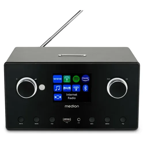 Medion, MEDION LIFE P85444 2.1 Internetradio titan, 8,1 cm (3,2'') TFT-Display, riesige Auswahl an Internet-Radiosendern & Podcasts, DAB+/UKW Radio (je 40 Senderspeicher), Bluetooth®, WLAN, 2 x 7,5 W + 15 W Subwoofer RMS