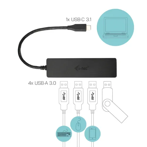 i-tec, i-tec C31HUB404 USB-Hub 4 Port USB-A USB 3.0 5 GBit/s mit USB-C® Stecker Schwarz C31HUB404
