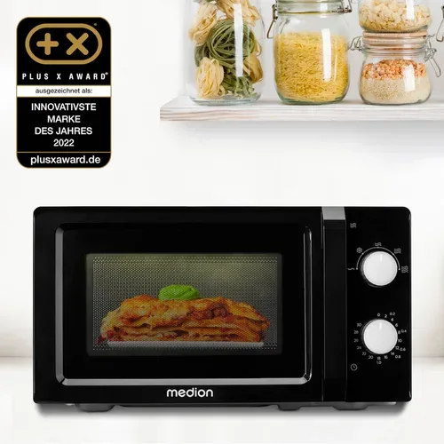 Medion, MEDION LIFE Mikrowelle MD 11475 schwarz, 700 W Leistung, 20 L kompakt, 5 Mikrowellenstufen, Auftaufunktion, Timerfunktion