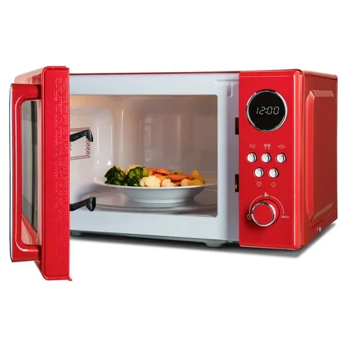 Medion, MEDION Retro-Mikrowelle MD 15000, rot, 800 W Leistung, 20 L kompakt, 5 Mikrowellenstufen, Auftaufunktion, Timerfunktion, stilvolles Retro-Design