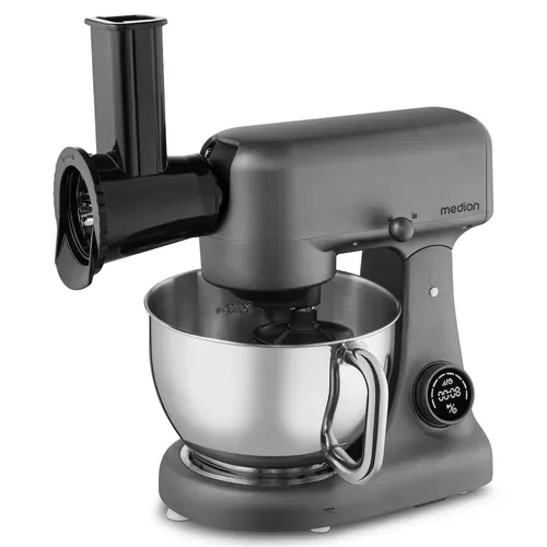 Medion, MEDION LIFE Digitale Küchenmaschine MD12600 titan, 800 W Gleichstrommotor, Energiesparend, Ultraleise, Digitales Sensor-Touch-Display, 4,6 L Edelstahlschüssel, Inkl. Fleischwolf