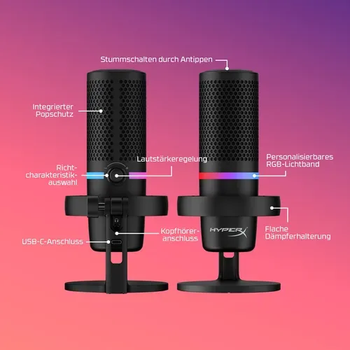 HyperX, HyperX -  DuoCast RGB USB-Mikrofon – Professionelle Klangqualität mit anpassbarer Beleuchtung