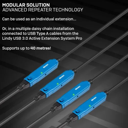 LINDY, LINDY USB-Kabel USB 3.2 Gen1 USB-A Buchse, USB-C® Stecker 8.00 m Schwarz/Blau 43381