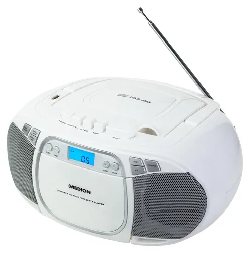 Medion, MEDION LIFE E66476 Tragbare CD-Boombox, CD-Player, Kassettendeck, FM-Radio, USB-MP3-Wiedergabe, 30 Senderspeicher, Batteriebetrieb