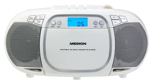 Medion, MEDION LIFE E66476 Tragbare CD-Boombox, CD-Player, Kassettendeck, FM-Radio, USB-MP3-Wiedergabe, 30 Senderspeicher, Batteriebetrieb