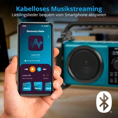 Medion, MEDION LIFE E66877 Baustellenradio, DAB+/PLL-UKW Radio, Dot Matrix LC-Display, Bluetooth® 5.0, spritzwassergeschützt (IP44), robustes Gehäuse, LED-Arbeitslicht, integrierter Akku, 5 W RMS