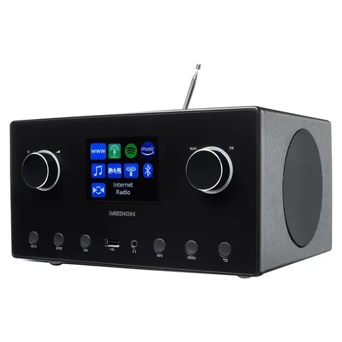Medion, MEDION LIFE P85444 2.1 Internetradio schwarz, 8,1 cm (3,2'') TFT-Display, riesige Auswahl an Internet-Radiosendern & Podcasts, DAB+/UKW Radio (je 40 Senderspeicher), Bluetooth®, WLAN, 2 x 7,5 W + 15 W Subwoofer RMS