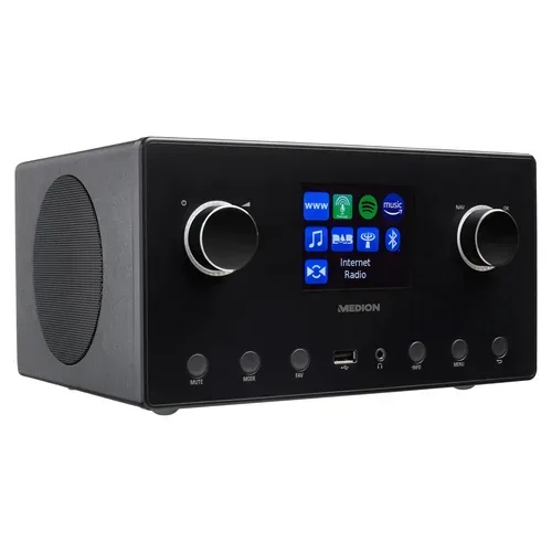 Medion, MEDION LIFE P85444 2.1 Internetradio schwarz, 8,1 cm (3,2'') TFT-Display, riesige Auswahl an Internet-Radiosendern & Podcasts, DAB+/UKW Radio (je 40 Senderspeicher), Bluetooth®, WLAN, 2 x 7,5 W + 15 W Subwoofer RMS