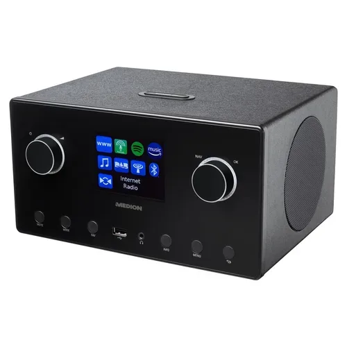 Medion, MEDION LIFE P85444 2.1 Internetradio schwarz, 8,1 cm (3,2'') TFT-Display, riesige Auswahl an Internet-Radiosendern & Podcasts, DAB+/UKW Radio (je 40 Senderspeicher), Bluetooth®, WLAN, 2 x 7,5 W + 15 W Subwoofer RMS