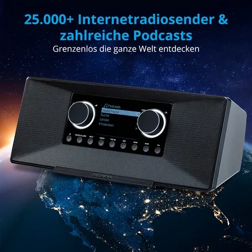 Medion, MEDION LIFE P85333 Stereo Internetradio schwarz, 7,1 cm (2,8'') TFT-Farbdisplay, über 25.000 Internet-Radiosender & viele Podcasts empfangen, DAB+/UKW Radio, Wecker, WLAN, Bluetooth®, Amazon Music, Spotify®-Connect, 2 x 6 W RMS