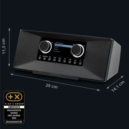 Medion, MEDION LIFE P85333 Stereo Internetradio schwarz, 7,1 cm (2,8'') TFT-Farbdisplay, über 25.000 Internet-Radiosender & viele Podcasts empfangen, DAB+/UKW Radio, Wecker, WLAN, Bluetooth®, Amazon Music, Spotify®-Connect, 2 x 6 W RMS