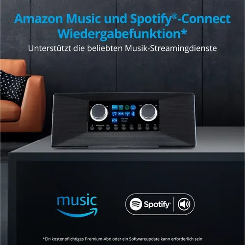 Medion, MEDION LIFE P85333 Stereo Internetradio schwarz, 7,1 cm (2,8'') TFT-Farbdisplay, über 25.000 Internet-Radiosender & viele Podcasts empfangen, DAB+/UKW Radio, Wecker, WLAN, Bluetooth®, Amazon Music, Spotify®-Connect, 2 x 6 W RMS