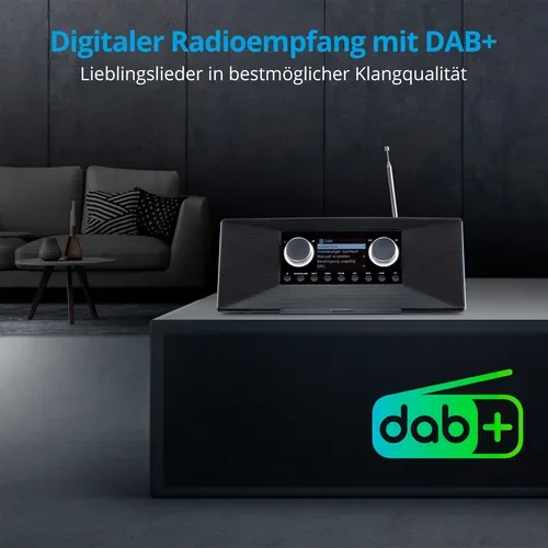 Medion, MEDION LIFE P85333 Stereo Internetradio schwarz, 7,1 cm (2,8'') TFT-Farbdisplay, über 25.000 Internet-Radiosender & viele Podcasts empfangen, DAB+/UKW Radio, Wecker, WLAN, Bluetooth®, Amazon Music, Spotify®-Connect, 2 x 6 W RMS