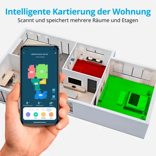 Medion, MEDION Saugroboter mit Absaugstation X20 SW+, Wischfunktion, Lasernavigation, 3.000 Pa Saugkraft, No Go & Go Bereiche, präzise Kartenerstellung, mehrere Etagen, App-Steuerung