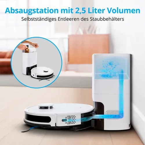 Medion, MEDION Saugroboter mit Absaugstation X20 SW+, Wischfunktion, Lasernavigation, 3.000 Pa Saugkraft, No Go & Go Bereiche, präzise Kartenerstellung, mehrere Etagen, App-Steuerung